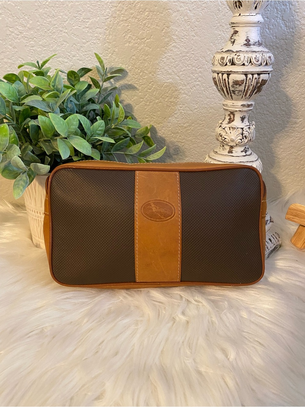 Longchamp Brown and Tan Toiletry Pouch
